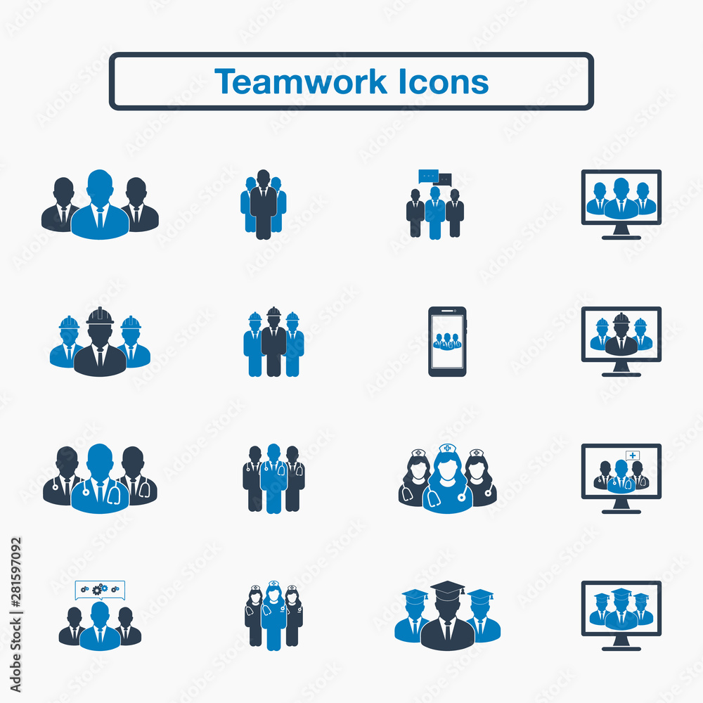 Teamwork Icon set. Flat style vector EPS. Teamwork Icon set. Flat style vector EPS.