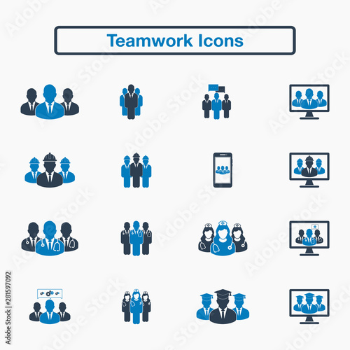 Teamwork Icon set. Flat style vector EPS.