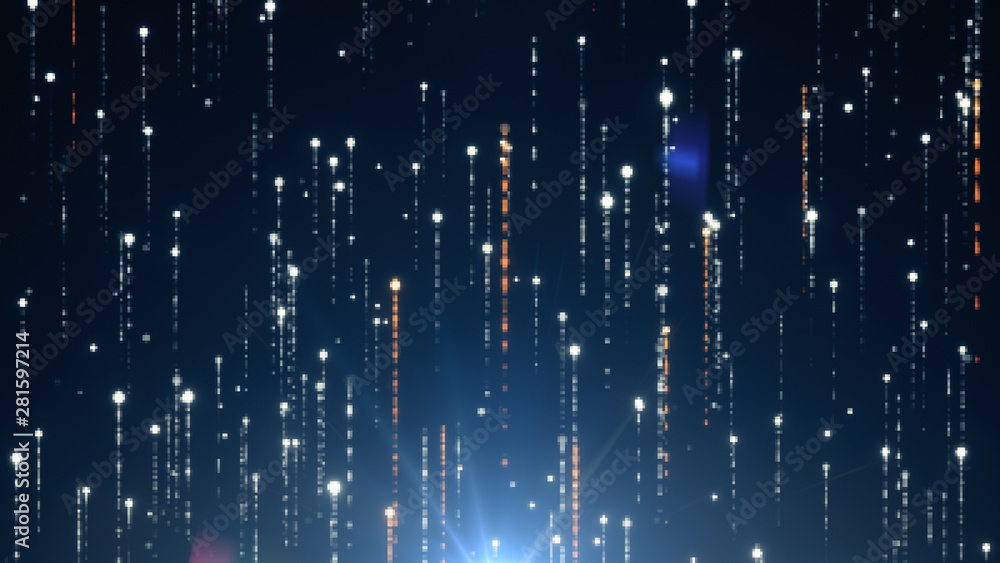 Obraz premium Abstract technology background with animation of fast flying flickering code particles as data transfer. Modern color spectrum 3d illustration