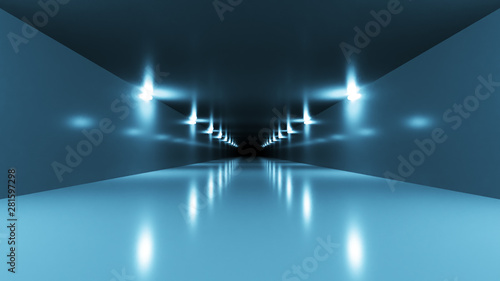 Futuristic sci-fi tunnel interior. Science fiction corridor. Abstract modern technology background. 3d illustration © flashmovie