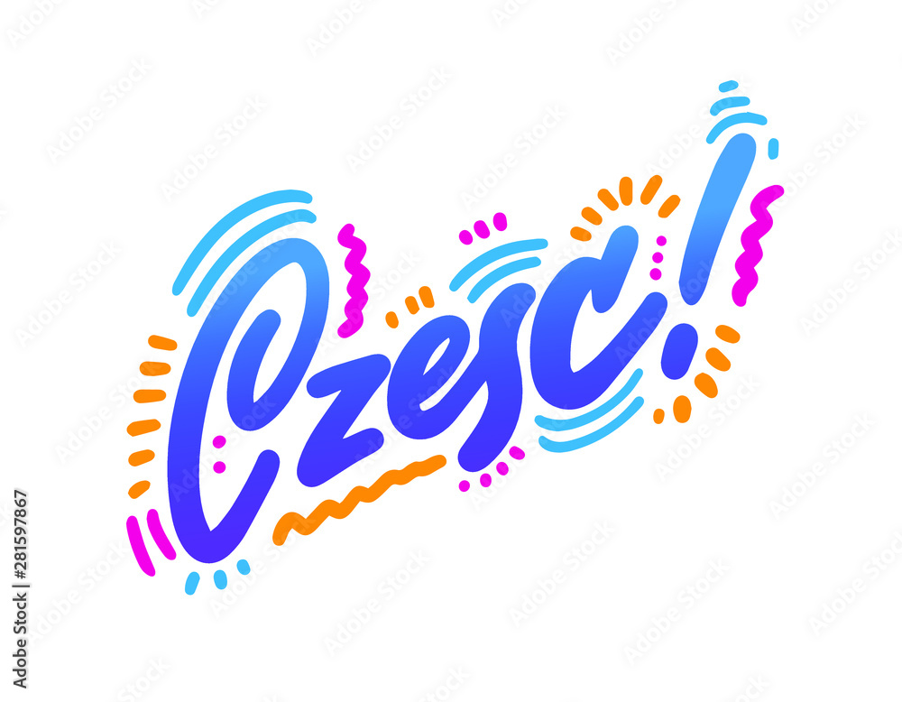 Gzesc. Hand lettering design element. Ink brush calligraphy, hello in polish Gzesc. Hand lettering design element. Ink brush calligraphy, hello in polish