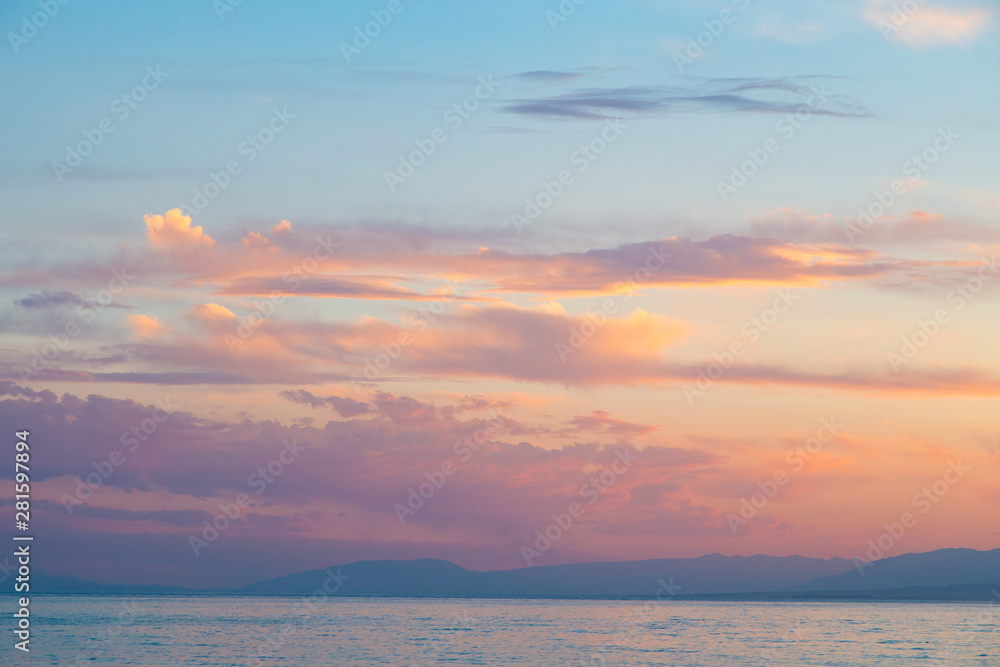 sky sunset sea. Beautiful clouds, soft colors. Natural background