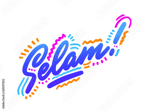 Selam. Hand lettering design element. Ink brush calligraphy, hello in persian