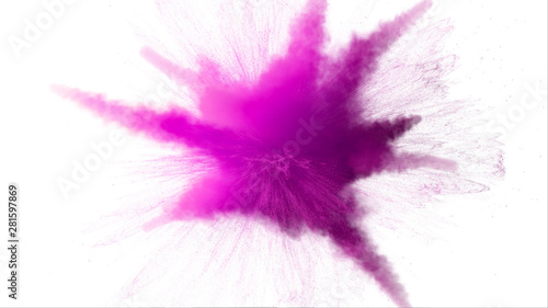 3d illustration of purple colored powder explosion isolated on white background.