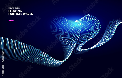 Glowing flowing heart shaped particle curve background