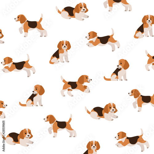 Cartoon happy beagle - simple trendy pattern with dogs. Flat vector illustration for prints, clothing, packaging and postcards. 