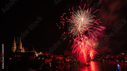 Feuerwerk auf dem Rhein in Basel zum Schweizer Nationalfeiertag am 1. August photo