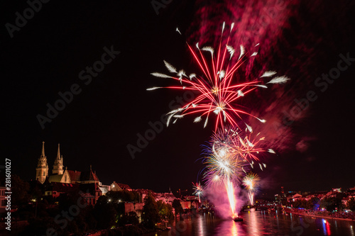 Feuerwerk auf dem Rhein in Basel zum Schweizer Nationalfeiertag am 1. August photo