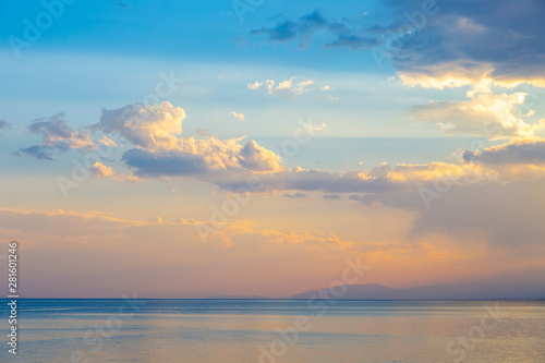 sky sunset sea. Beautiful clouds, soft colors. Natural background