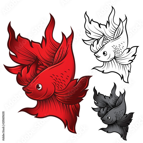 hand drawn red betta fish or Siamese fighter fish tattoo design