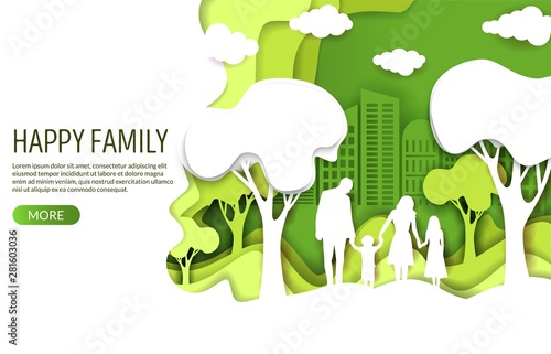 Happy family vector website landing page design template
