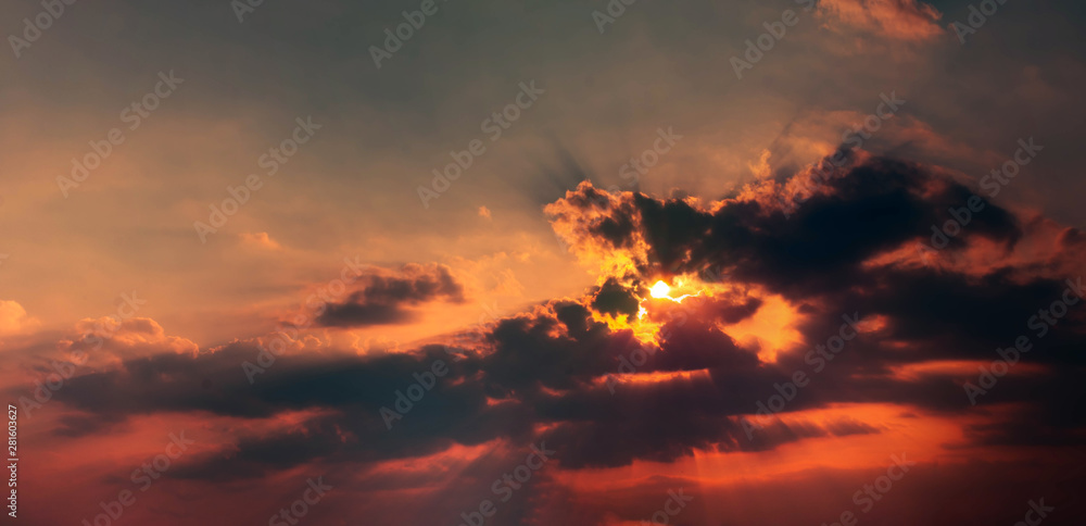 Fototapeta premium Beautiful sky with cloud and empty area for text. concept Nature for presentation background, Beautiful colorful sky with sunlight. Environment and beauty