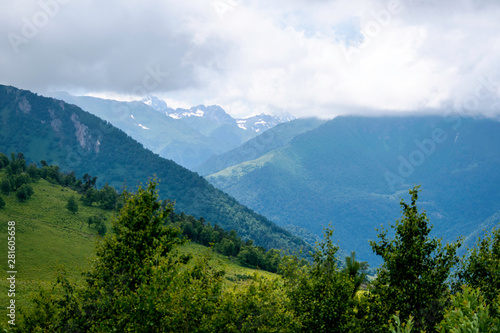 mountain landscape  mountains  green trees  valley  glaciers. Arkhyz  Karachay-Cherkessia  Russia
