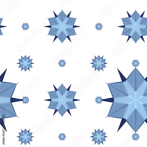 Seamless vector pattern with snowflakes in flat style in blue. Background for printing on fabric, wrapping paper, greeting cards, holiday invitations.