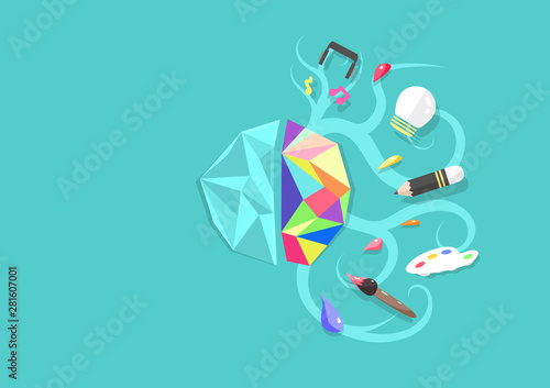 Left brain, mind mapping, colorful art, flat design idea creativity background vector