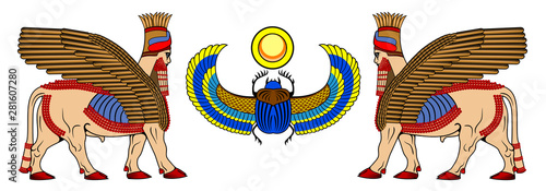 Sacred egyptian symbol - scarab beetle, vector graphics