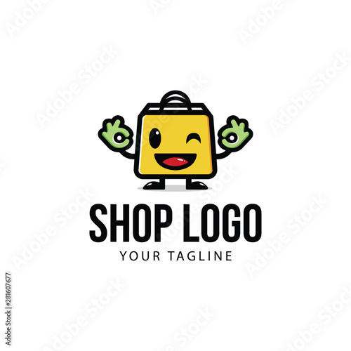 cute shopping bag logo mascot with OK hands