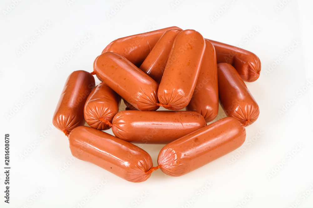 Tasty meat sausages over white background Tasty meat sausages over white background