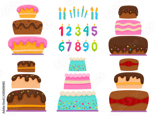 Birthday party cartoon cake with candles numbers.