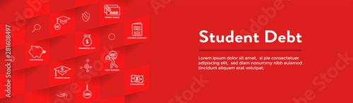 Student Debt and Loan Icon Set & Web Header Banner