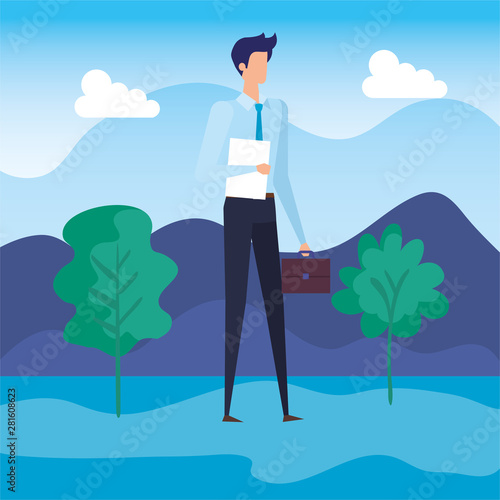 elegant businessman worker in the camp