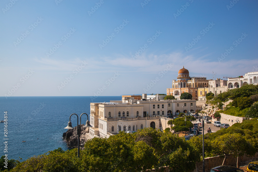 Santa cesarea terme in the province of Lecce in Salento, Puglia - Italy, with a view of the sea and the famous Palazzo Sticchi