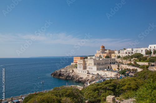 Santa cesarea terme in the province of Lecce in Salento, Puglia - Italy, with a view of the sea and the famous Palazzo Sticchi