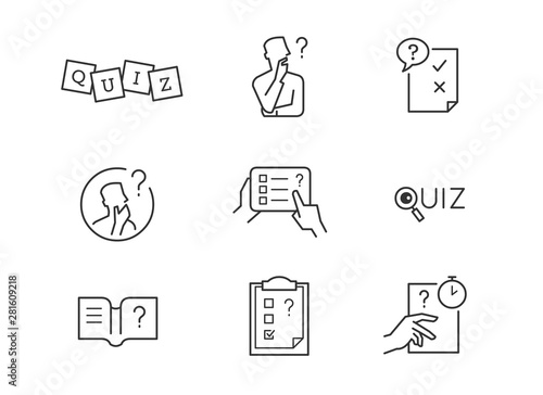 Quiz icons. Vector editable line.