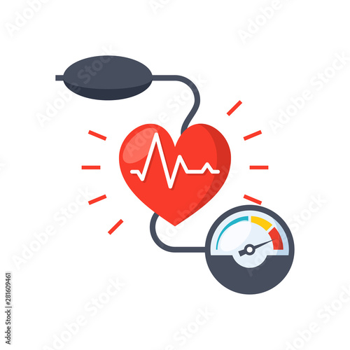 Blood pressure concept with blood pressure meter and heart