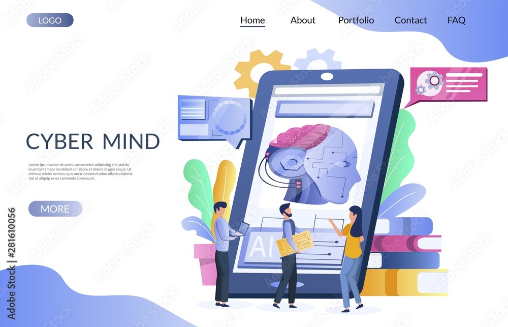 Cyber mind vector website landing page design template Cyber mind vector website landing page design template