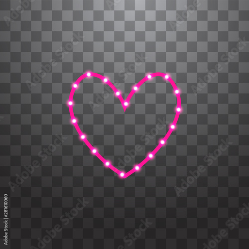 Pink LED stripes with heart one line on transparent background,