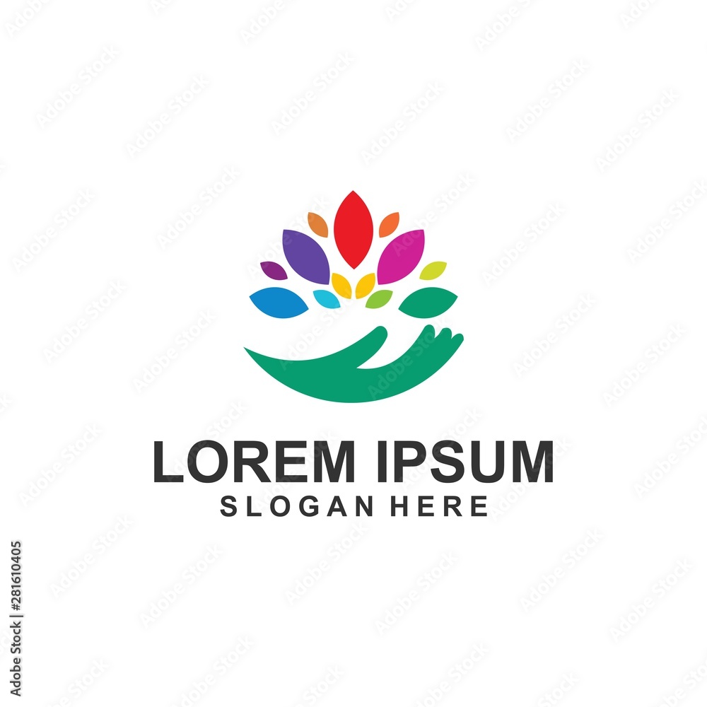 Obraz premium hand logo template tree leaf design vector nature