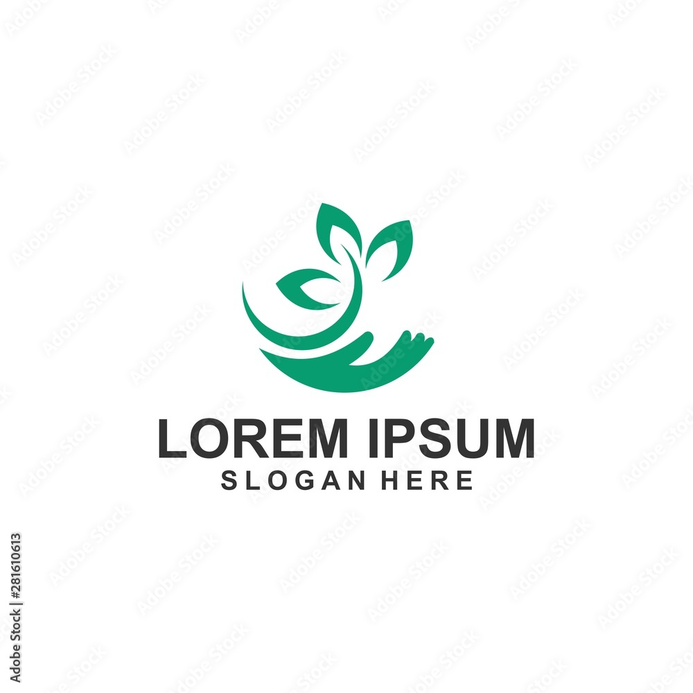 hand logo template tree leaf design vector nature hand logo template tree leaf design vector nature