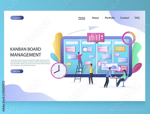 Kanban board management vector website landing page design template