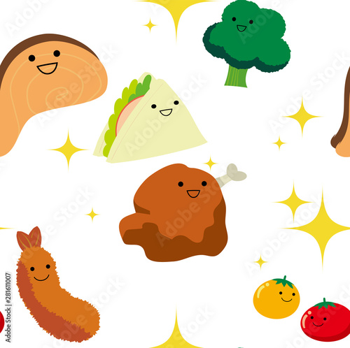 お弁当キャラクターのシームレスパターン