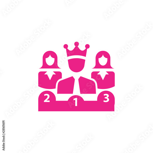 Award, business rank, success, team, winner, crown on head pink color icon