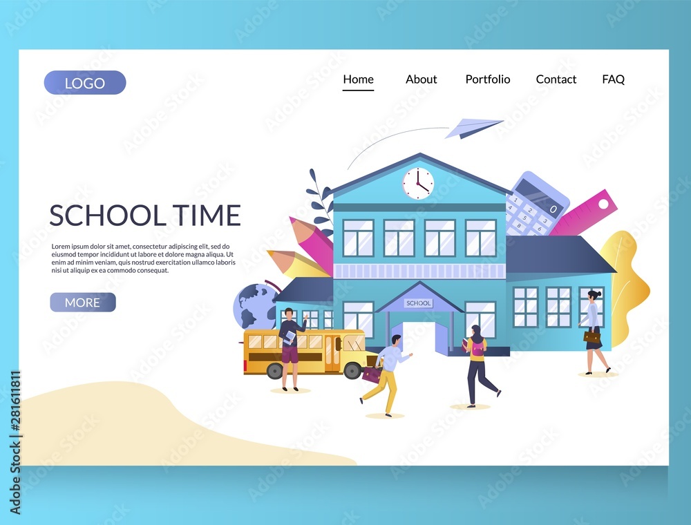 School time vector website landing page design template School time vector website landing page design template