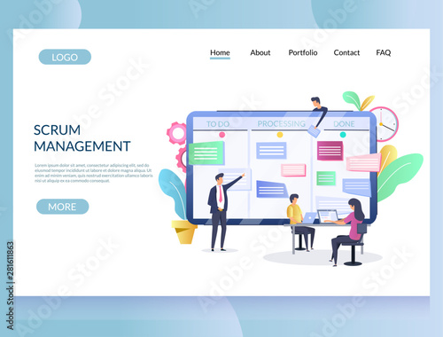 Scrum management vector website landing page design template