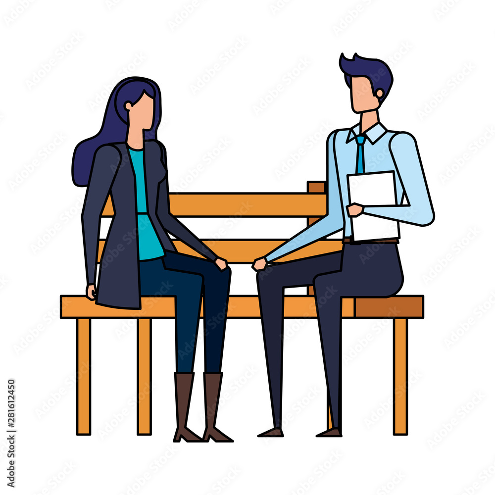 elegant business couple seated in the park chair elegant business couple seated in the park chair
