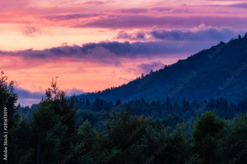 Sun sets over Bieszczady mountains. Sun sets over Bieszczady mountains.