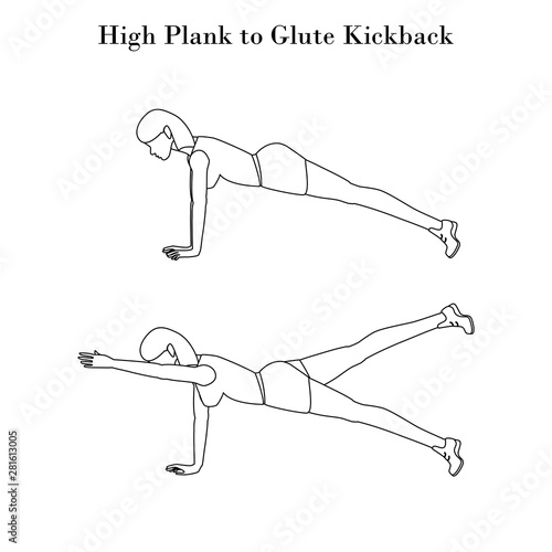 High plank to glute kickback outline