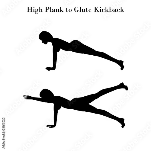 High plank to glute kickback silhouette