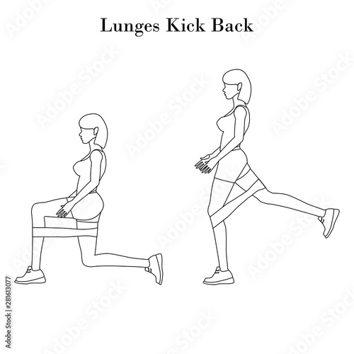 Lunges kick back illustration outline