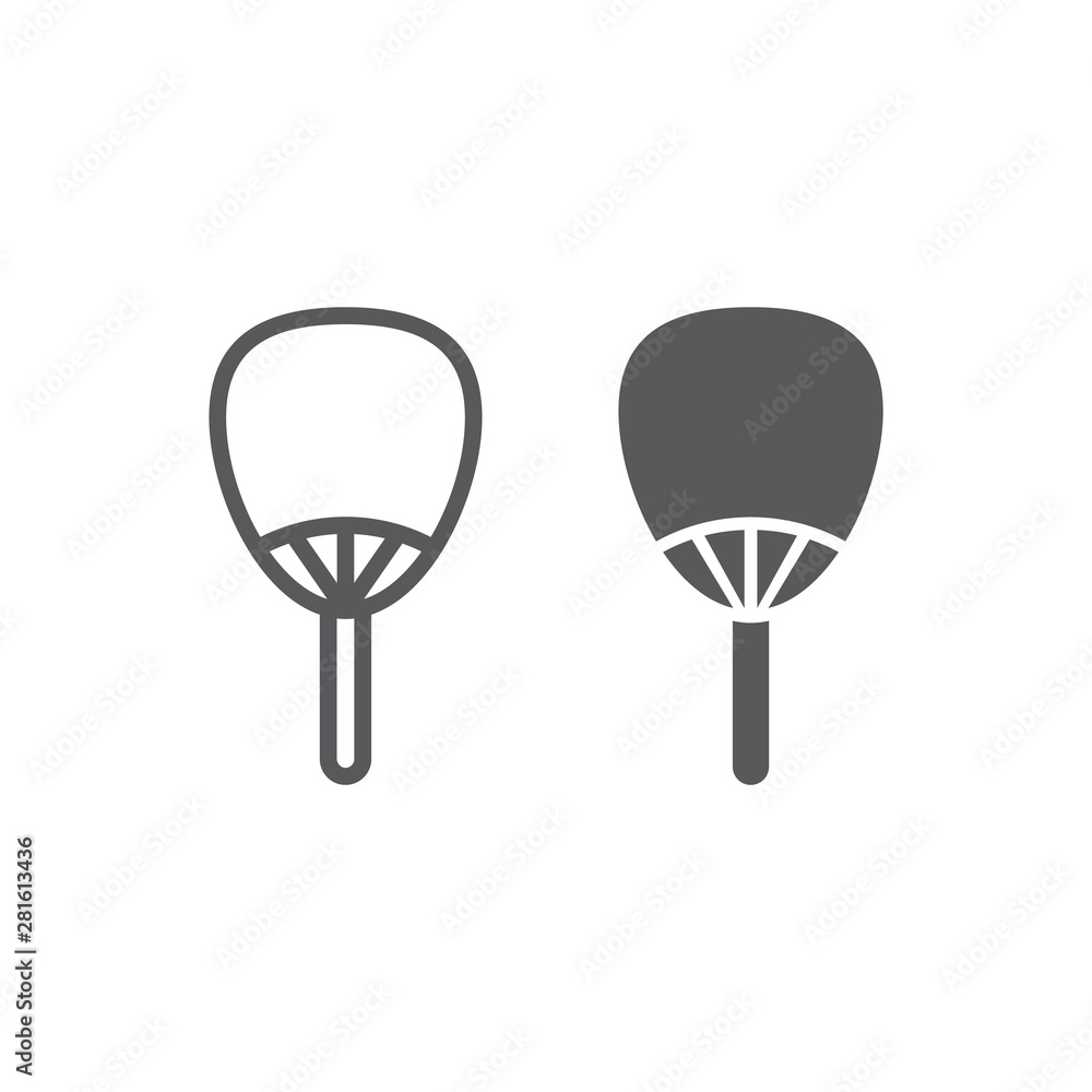 Uchiwa line and glyph icon, asian and accessories, japanese fan sign, vector graphics, a linear pattern on a white background. Uchiwa line and glyph icon, asian and accessories, japanese fan sign, vector graphics, a linear pattern on a white background.