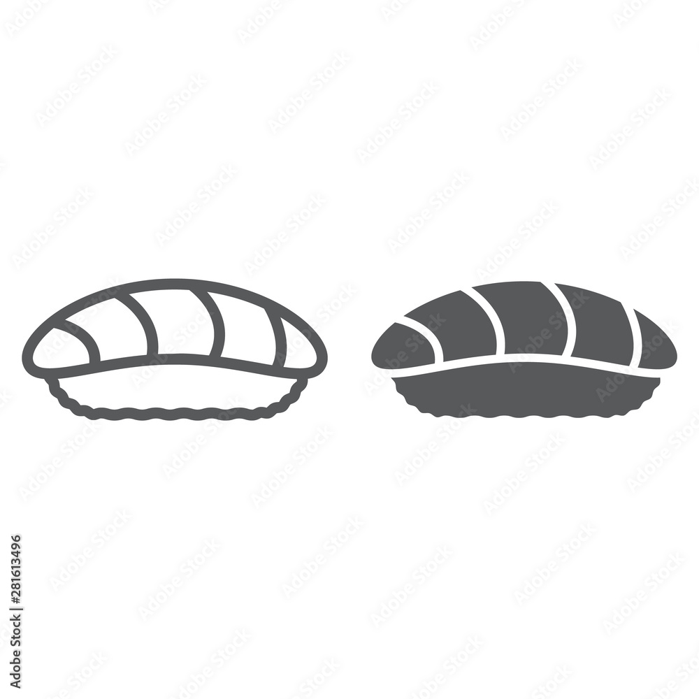Sushi line and glyph icon, asian and food, seafood sign, vector graphics, a linear pattern on a white background. Sushi line and glyph icon, asian and food, seafood sign, vector graphics, a linear pattern on a white background.