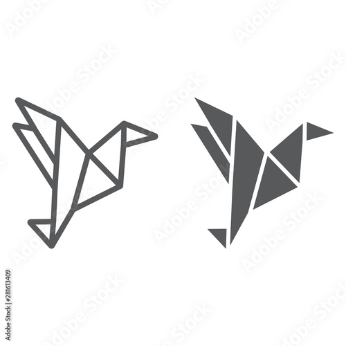 Origami line and glyph icon, geometric and asian, paper bird sign, vector graphics, a linear pattern on a white background. © amin268