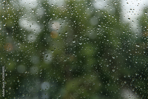water droplets on glass, selective focus