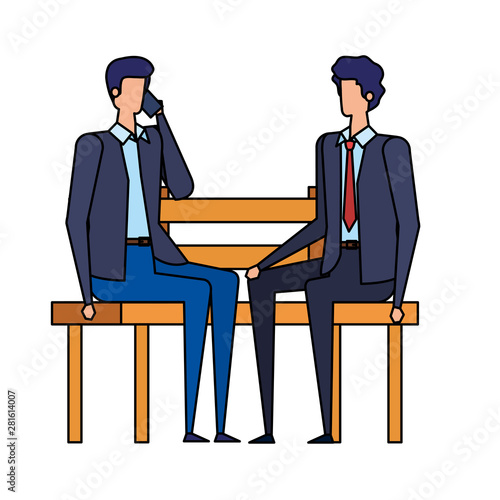 elegant businessmen calling with cellphones in the park chair