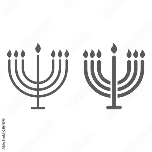 Big menorah line and glyph icon, hanukkah and religion, candle sign, vector graphics, a linear pattern on a white background.