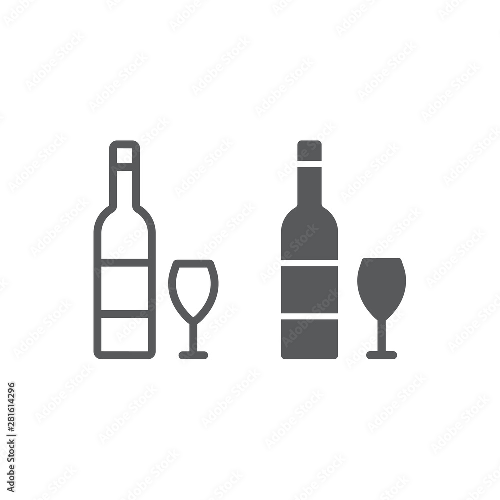 Hebrew wine line and glyph icon, jewish and drink, bottle and glass sign, vector graphics, a linear pattern on a white background. Hebrew wine line and glyph icon, jewish and drink, bottle and glass sign, vector graphics, a linear pattern on a white background.